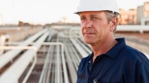 Close up of worker at oil refinery